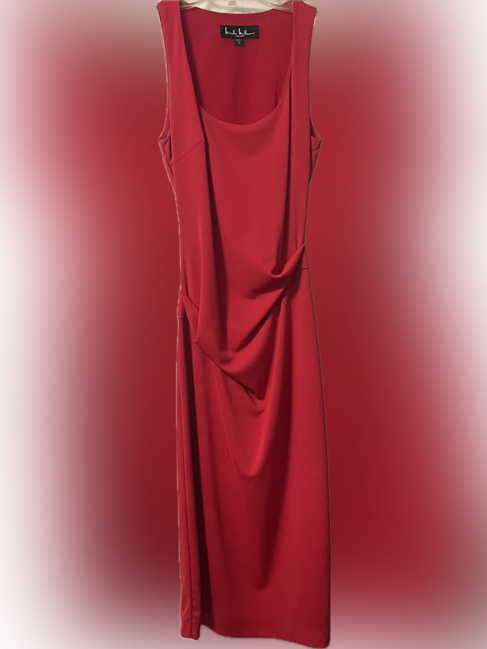 Nicole Miller Crimson Draped Midi Dress